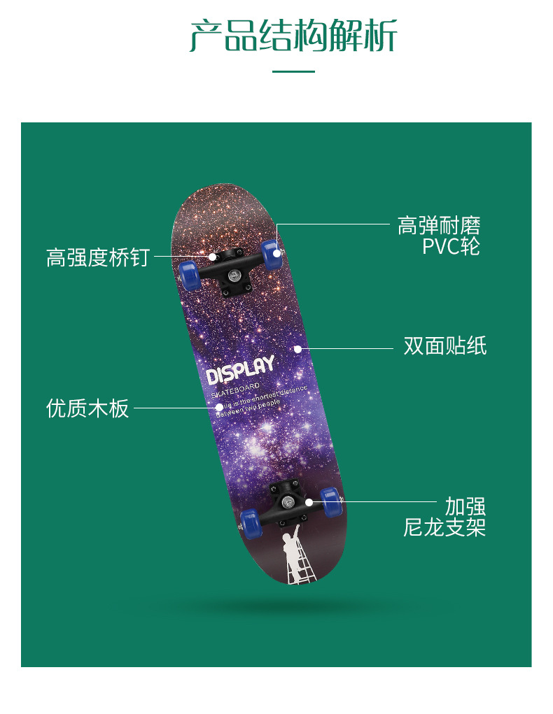 厂家批发儿童四轮滑板43cm—80cm男女青少年初学者滑板skateboard详情5