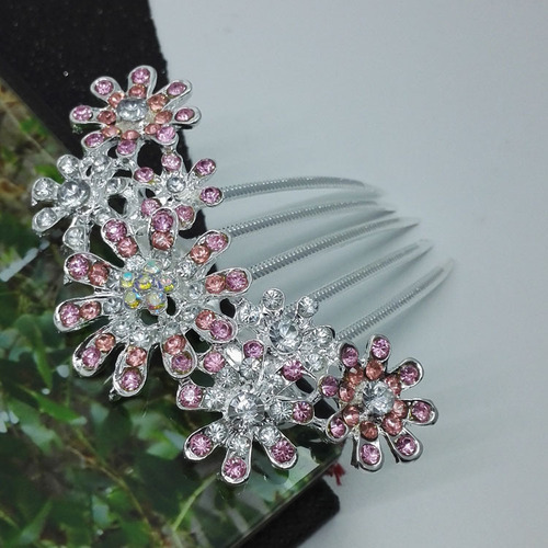 Alloy rhinestone hair accessories seven flower hair comb sunflower hairpin fashion bridal updo hair accessories wholesale