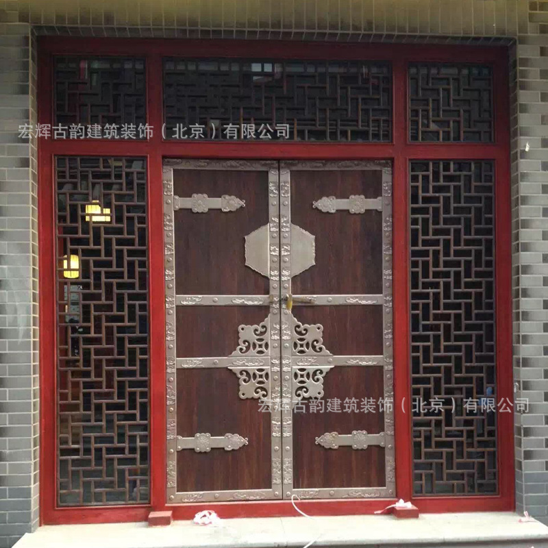 中式仿古实木大门古典木制对开门店铺原木花格门北京门窗厂家批发