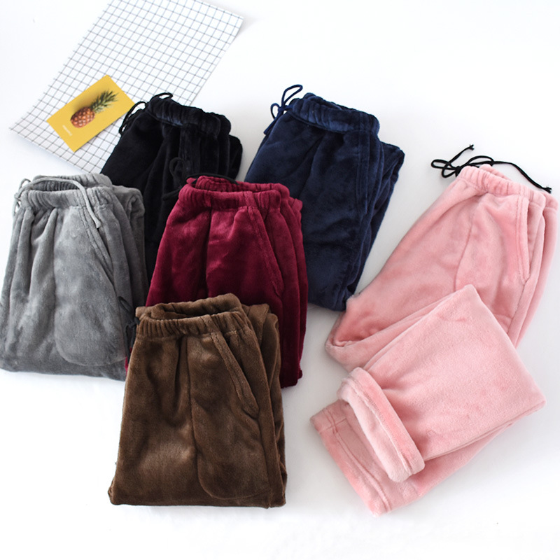 겨울 플란넬 남녀용 파자마 두꺼운 따뜻한 바지 느슨한 대형 사이즈 산호 양털 홈 따뜻한 바지 외부에서 착용 가능