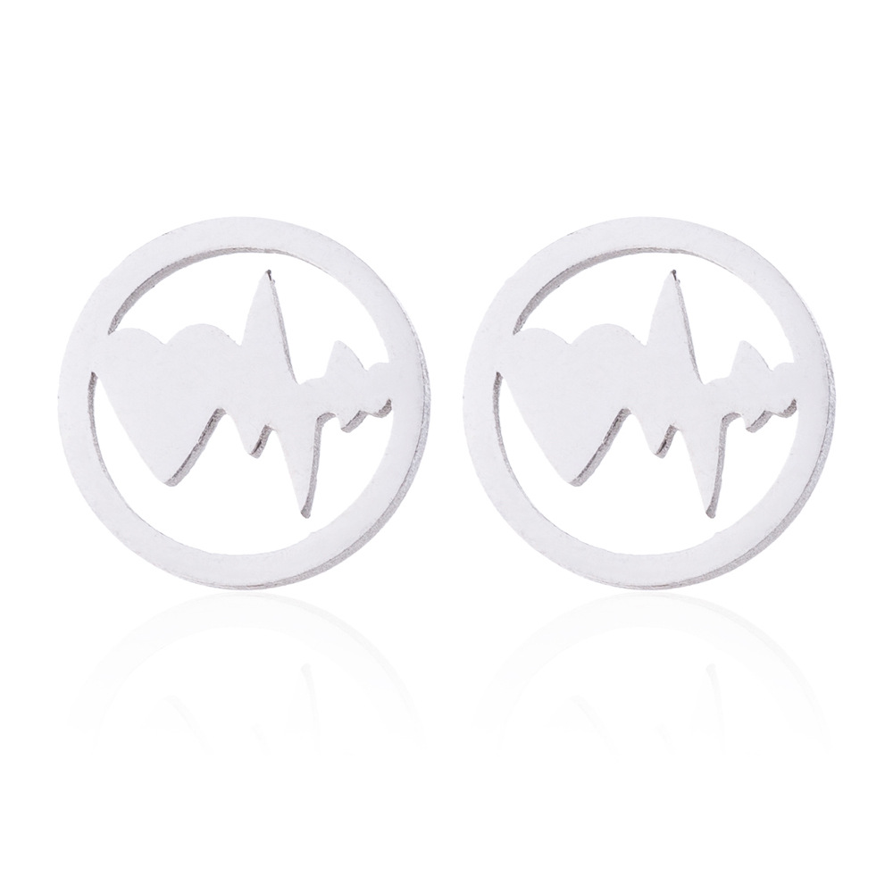 Fashion Electrocardiogram Stainless Steel Jewelry Set 2 Pieces