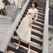 中式晚禮服女改良新式旗袍年輕款伴娘服仙氣質名媛顯瘦中長款