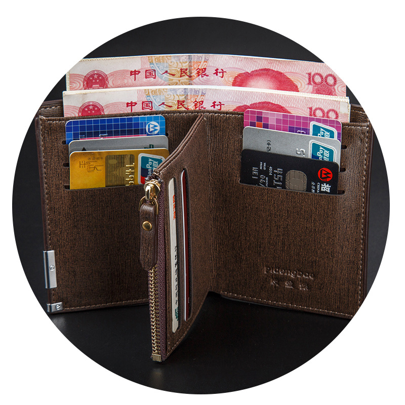 Los hombres de negocios impresos billetera corta casual 3-fold cremallera horizontal Borde de hardware billetera de moda Retro