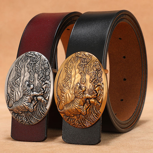 Retro belt men's buckle belt genuine leather plus large size 140150cm pure cowhide smooth buckle jeans belt
