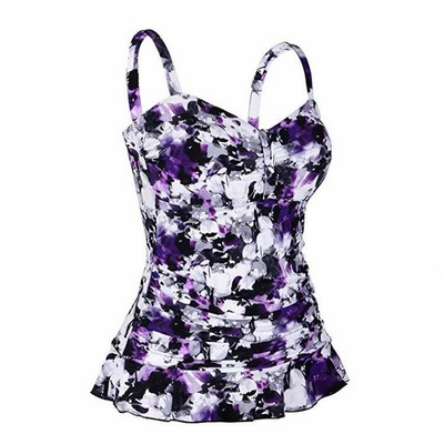 2019歐美新款泳衣女士印花保守泳衣熱銷爆款加肥加大吊帶疊褶裙擺