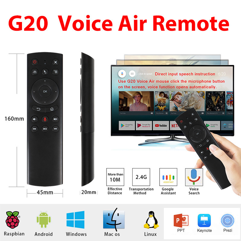 Clásico G20S voz Flying Mouse Mini teclado 2,4g inalámbrico USB volando ratón control remoto con giroscopio búsqueda por voz