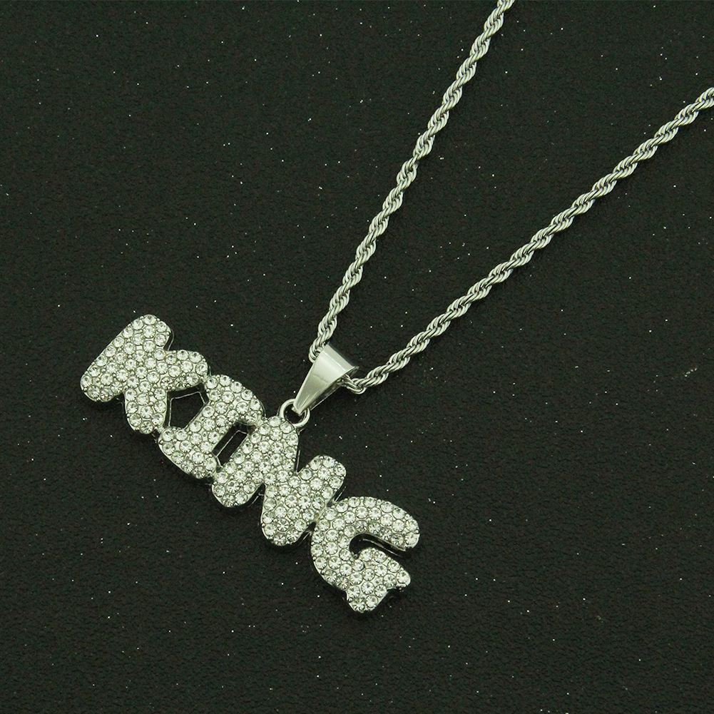 hip-hop menu0027s diamond letter king pendant necklace creative new pendant jewelry