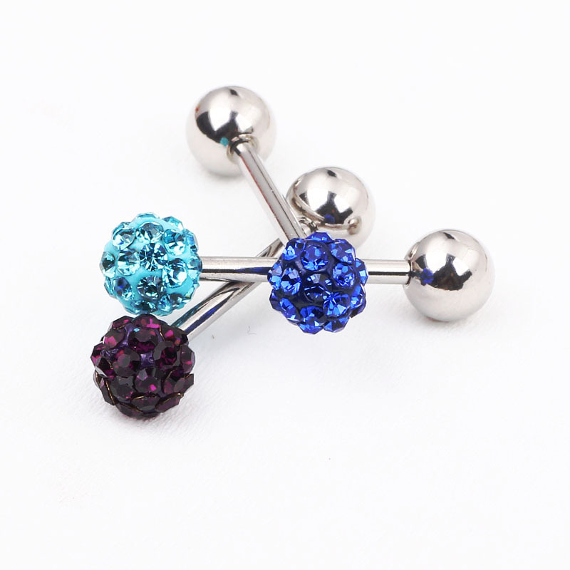 Special Promotion Titanium Steel Shambhala Austrian Earring Tongue Ring Female Breast Ring Full Diamond Ball detail image 7
