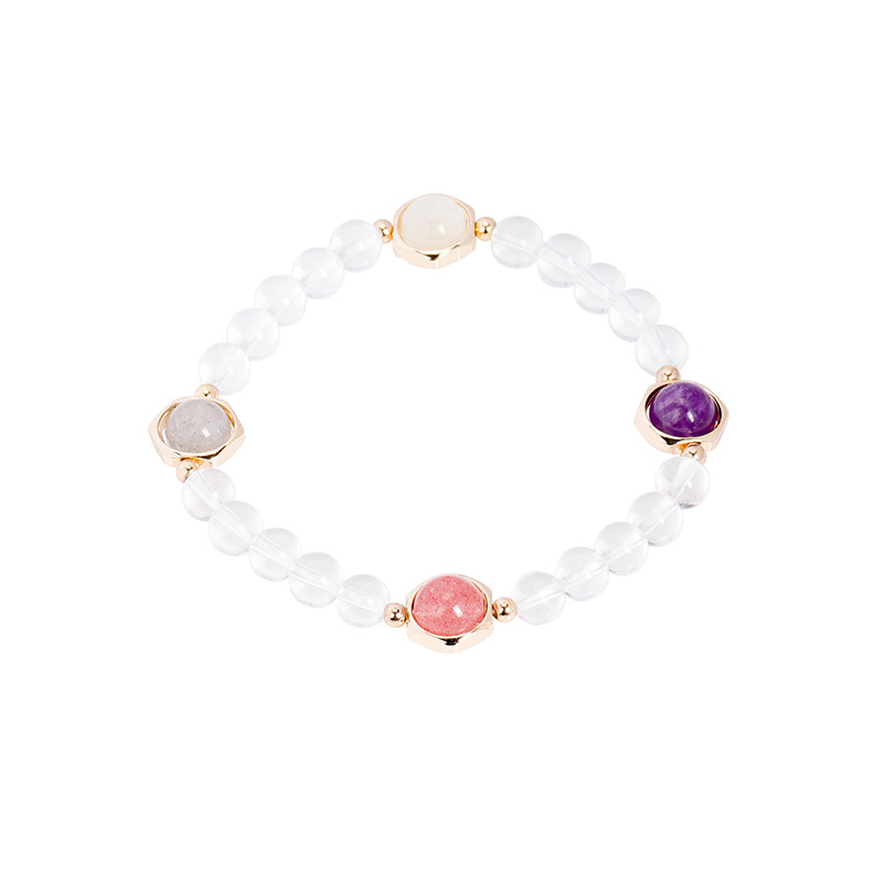 Badu Strawberry Crystal Moonstone Amethyst Peach Blossom Four Elephant Crystal Bracelet Girlfriend Girl Gift Transfer Bead Bracelet