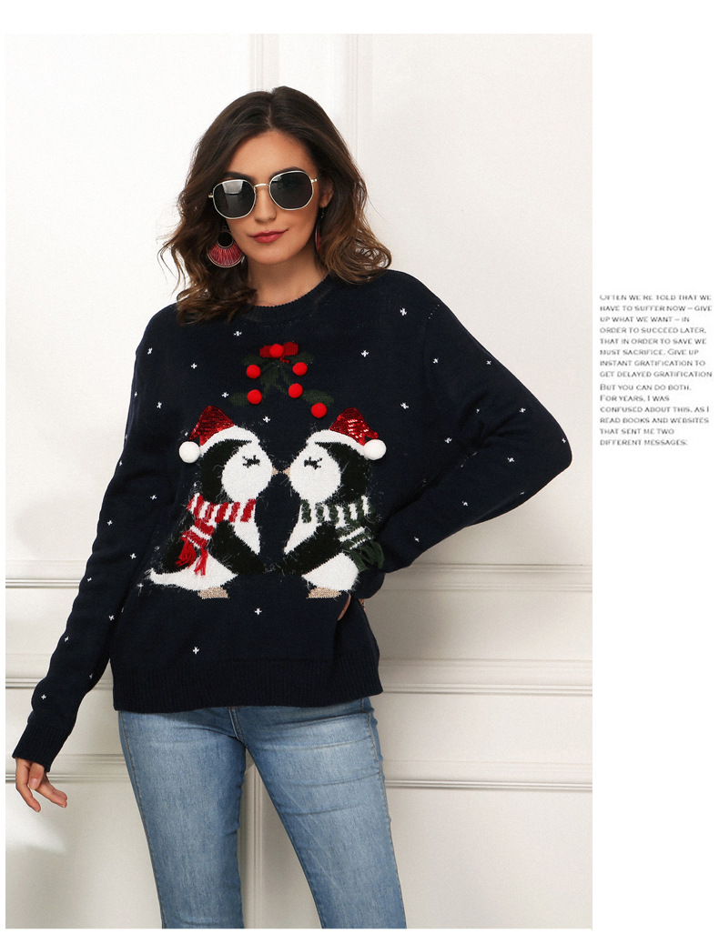 hot style women s little penguin jacquard loose long-sleeved sweater pullover Christmas sweater NSYH7169