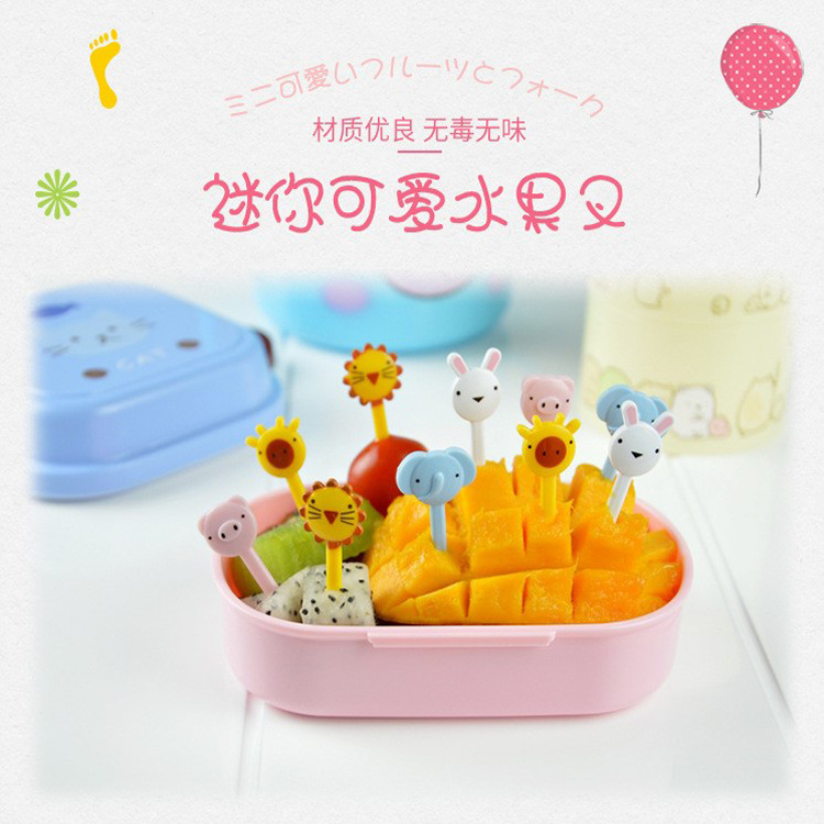 Cartoon plastic fruit fork, wholesale, 10 packs