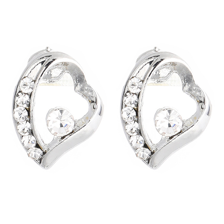 Heart Shape Women's Diamond Earrings Necklace Set - Alloy Gold PVD Pendant with Box Chain - Green Earrings Pair for Women detail image 15