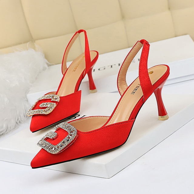 banquet high heels shallow mouth pointed suede surface hollowed  