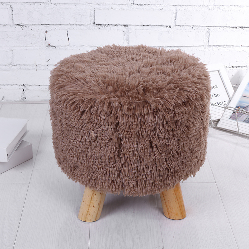 Taburete de madera de felpa taburete de madera maciza para cambiar zapatos taburete de tela extraíble y lavable taburete de pino taburete redondo taburete móvil al por mayor de fábrica
