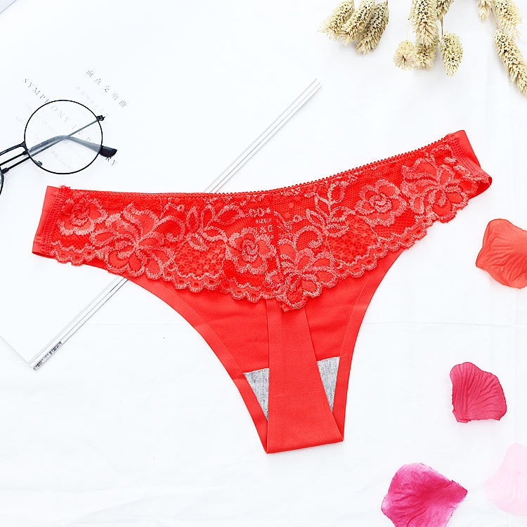 Foreign trade thong front Ice Silk back lace breathable beautiful hip invisible one-piece cotton crotch seamless underwear ladies 1516