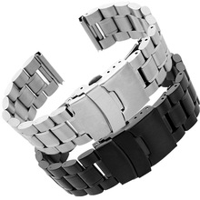 不銹鋼手表帶手表配件 雙保險扣五珠實心平頭表帶鏈18 20 22 24mm