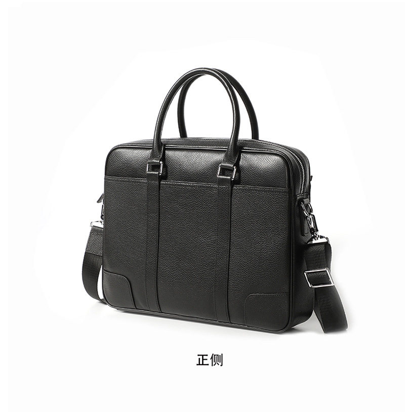 Túi xách công sở nam da bò thật dạng ngang đựng laptop 14 inch 39×28×8 cm — Màu đen dây nâu, Màu đen đường đen chi tiết 22