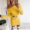 Fluorescent twist waist off shoulder sweater dress knitwear