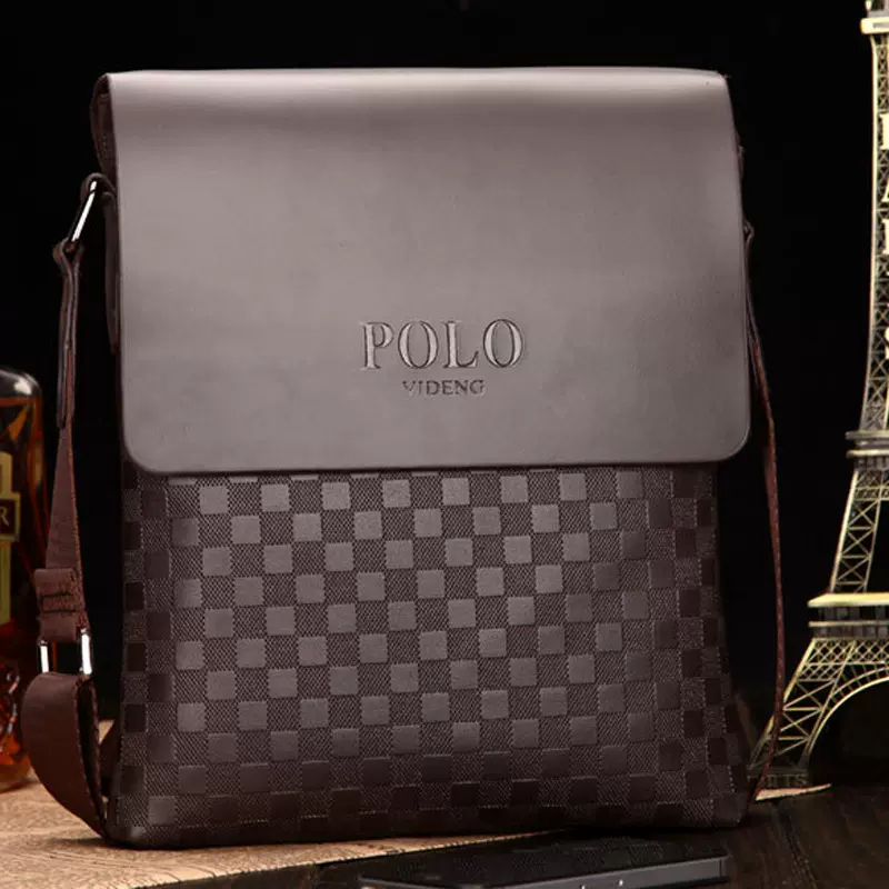 跨境外贸男士单肩斜挎包潮棋盘格压花休闲商务包厂家直销菱格纹