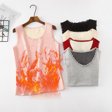 冬季新款韩版加肥加大蕾丝吊带背心加厚加绒胖MM内搭打底衫棉马甲