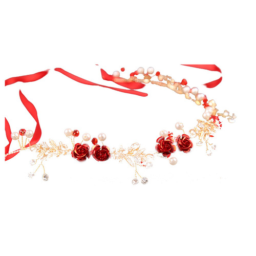 Bride's drinking service head accessory red hair ribbon Mori Kei fairy beauty hair accessories wedding ultra-fairy hairband dress accessory wreath