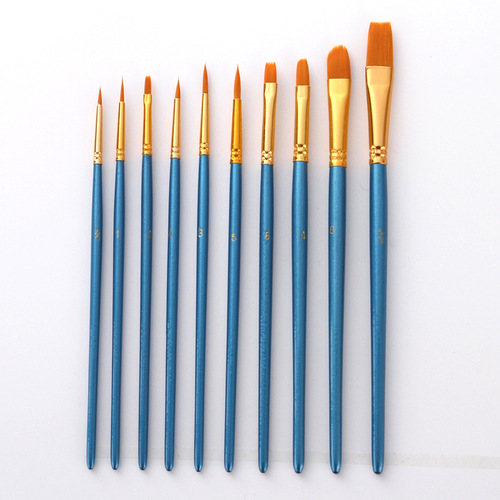 Cross-border watercolor brushes 10 pearlescent blue nylon hair brushes gouache oil brush set