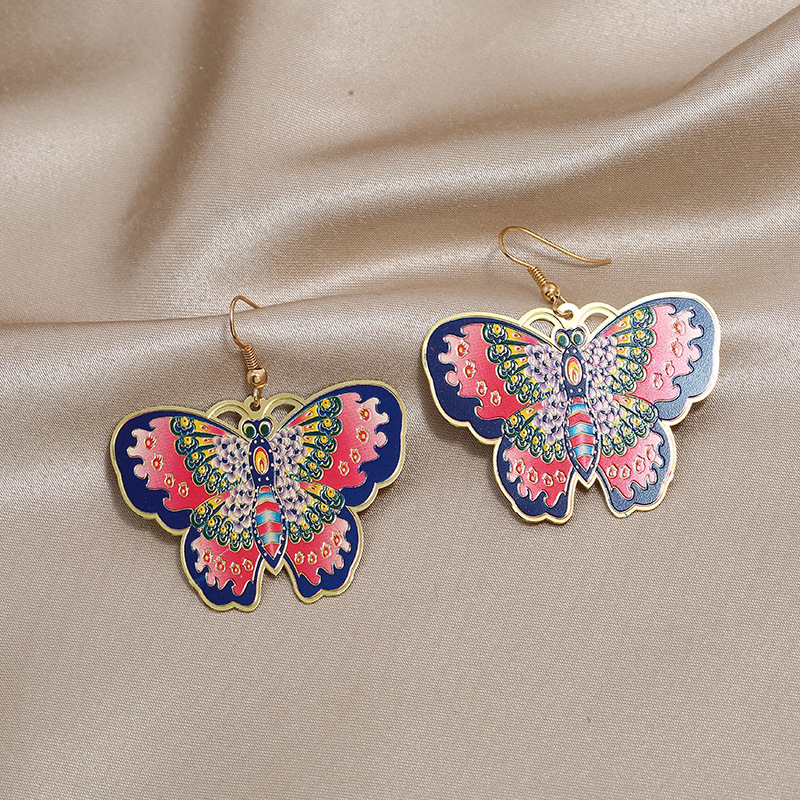Printed new fashion exaggerated butterfly dripping oil flower copper earringspicture2