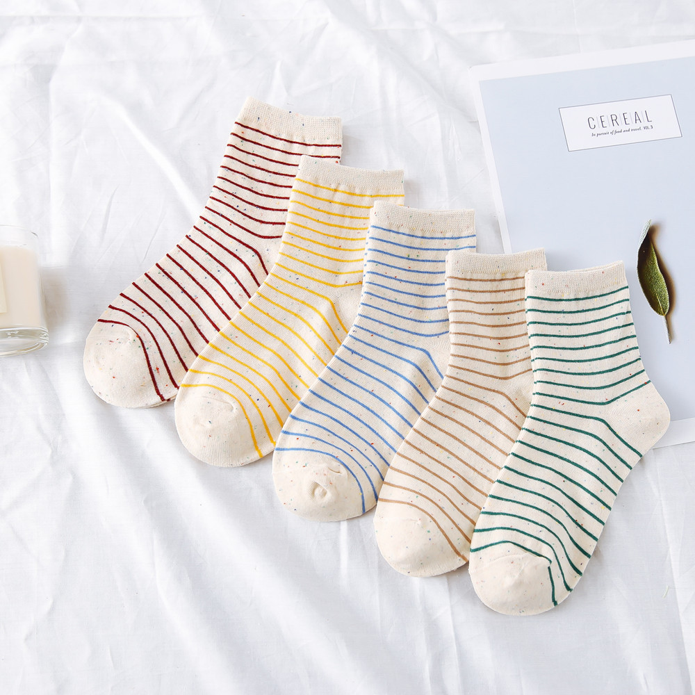 Socks Autumn and winter new pattern In cylinder Socks Color point Thin strips series pure cotton Korean Edition Trend College wind Socks