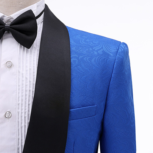 men's jazz dance suit blazers Jacquard Dress Vest three piece suit for blueberry collar singer stage performance