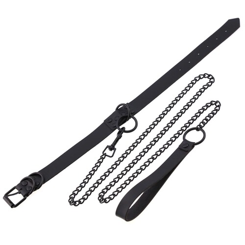 Women's men's sexy dark alternative personality leather collar necklace traction rope black nail O-shaped collar traction belt