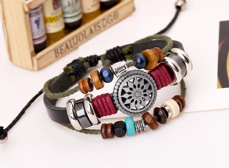 1 Piece Retro Devilu0027S Eye Pu Leather Alloy Beaded Unisex Bracelets