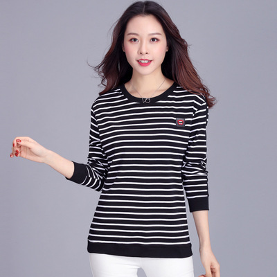 stripe Long sleeve Easy jacket Large 2019 new pattern Autumn middle age Thin section Base coat