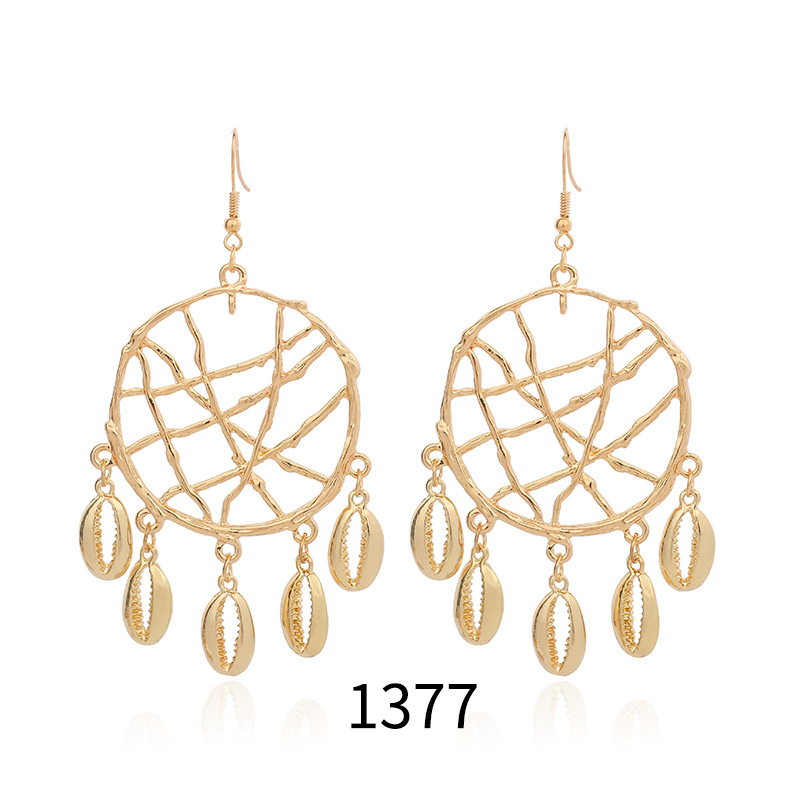 31g Weight Earrings Classification Wedding, Travel Occasion Women'S Gender Inlaid Shell Design Fashion Style Fashion New Small Starfish Pendant Geometric Circle Conch Shell Alloy Earrings 8