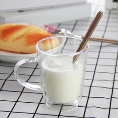 雙層玻璃杯定logo高硼硅透明水杯辦公室帶把玻璃杯