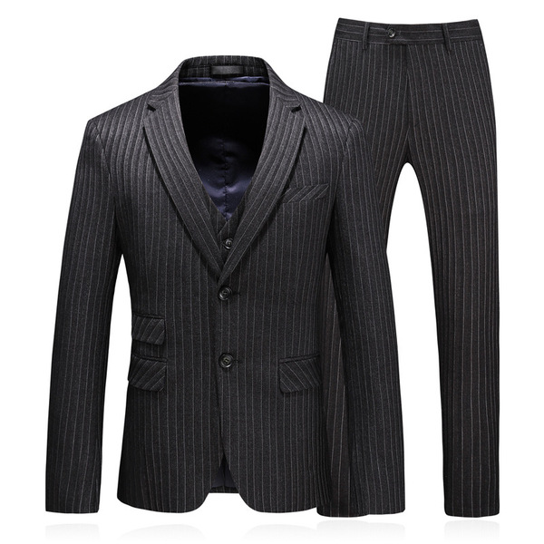 Autumn and winter New Stripe Men’s professional dress three piece suit