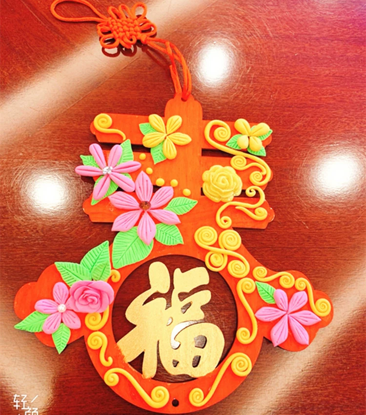 Детская ручная работа DIY Снежинка грязь жемчужная грязь Сверхлегкая глина акриловые окрашенные подвесные украшения сращенный белый пех деревянная модель