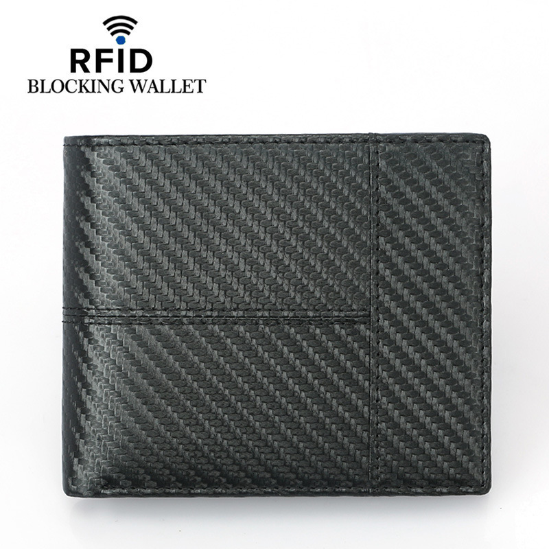 跨境专供 碳纤维纹RFID钱包拼接多卡位大容量欧美时尚短款钱包 男