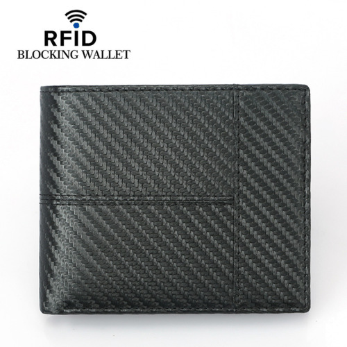 Cross-border exclusive carbon fiber pattern RFID wallet spliced ​​with multiple card slots large capacity European and American fashion short wallet for men