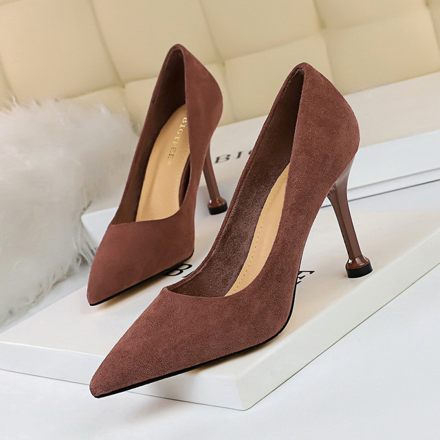 Fashion fine heels high heels suede shallow mouth pointed sexy
