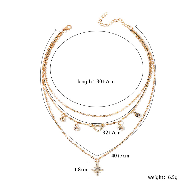 8g Weight Necklace Classification Wedding, Travel Occasion Women'S Gender Gold Color Fashion Multilayer Hexagram  Retro Exaggerated Love Diamond Necklace 无