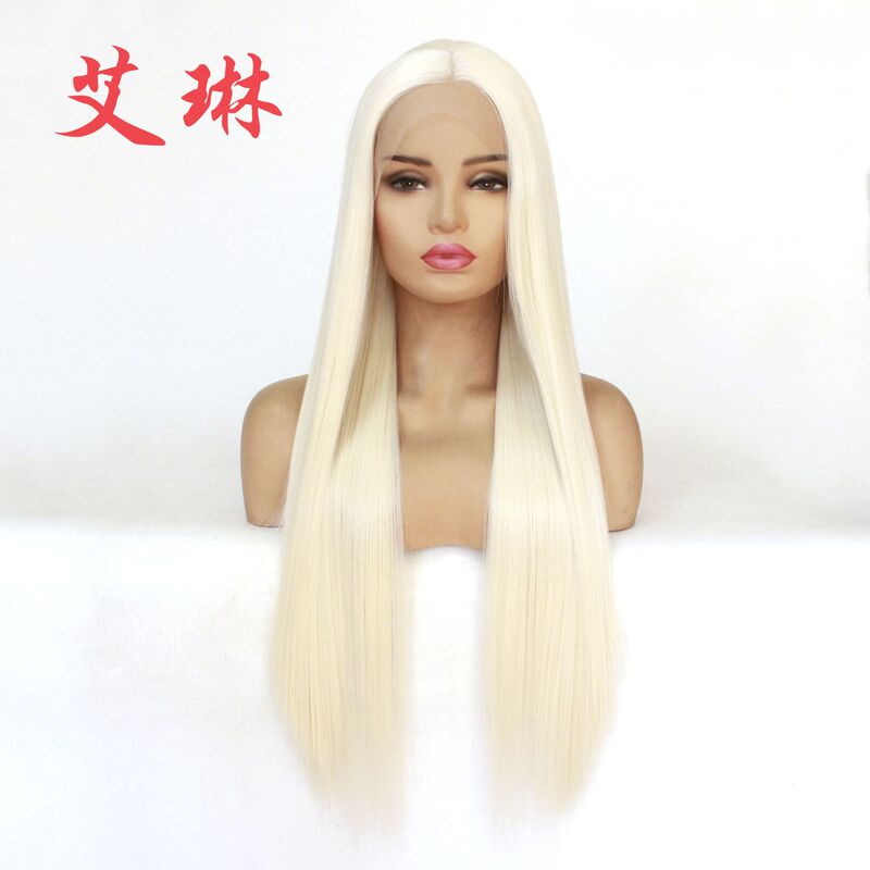 Chemical fiber front lace half hand hook headgear 60# color long straight hair wig high temperature silk factory wholesale