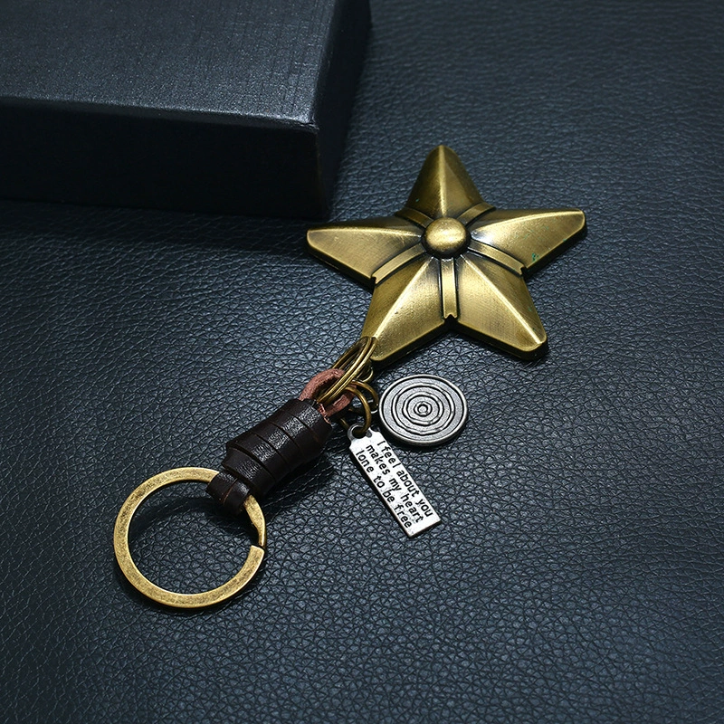 (Cross-border trading), woven retro leather keychain handmade, metal bag, Birthday gift