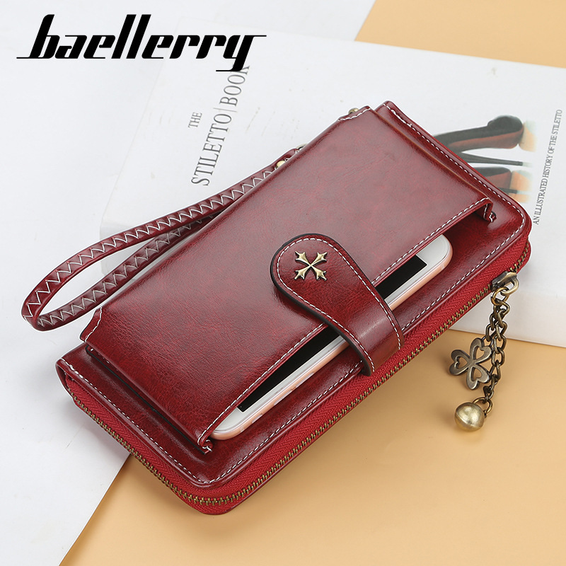 Korean Multi Function Zipper Mobile Phone Oil Wax Leather Buckle Fringe Bag Wallet