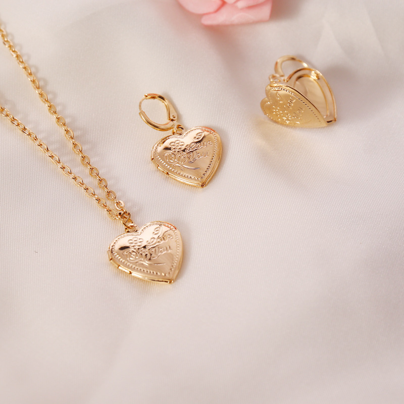 Simple open heart-shape copper necklace earring set
