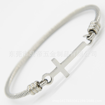 歐美時尚钛鋼手镯 十字架鋼絲手镯氣質手環 不鏽鋼手鏈手環批發