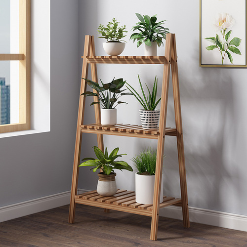 Manufacturer pastoral solid wood white flower stand floor-standing three-layer storage rack folding multi-layer storage rack living room shoe rack wholesale
