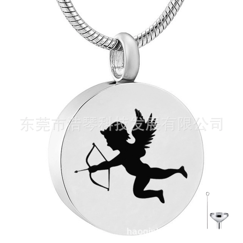 Титановая стальная пара кулон Круглый Купидон Пепел кулон ожерелье памятный флакон духов внешней торговли Горячие продажи ювелирных изделий