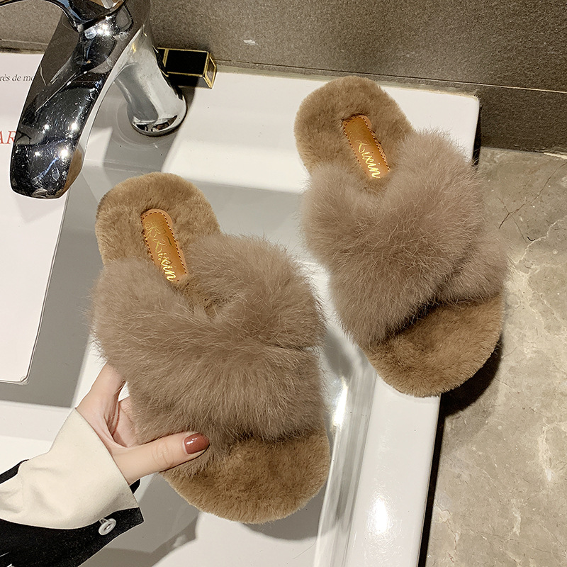 Durable Cross Fur Slippers
