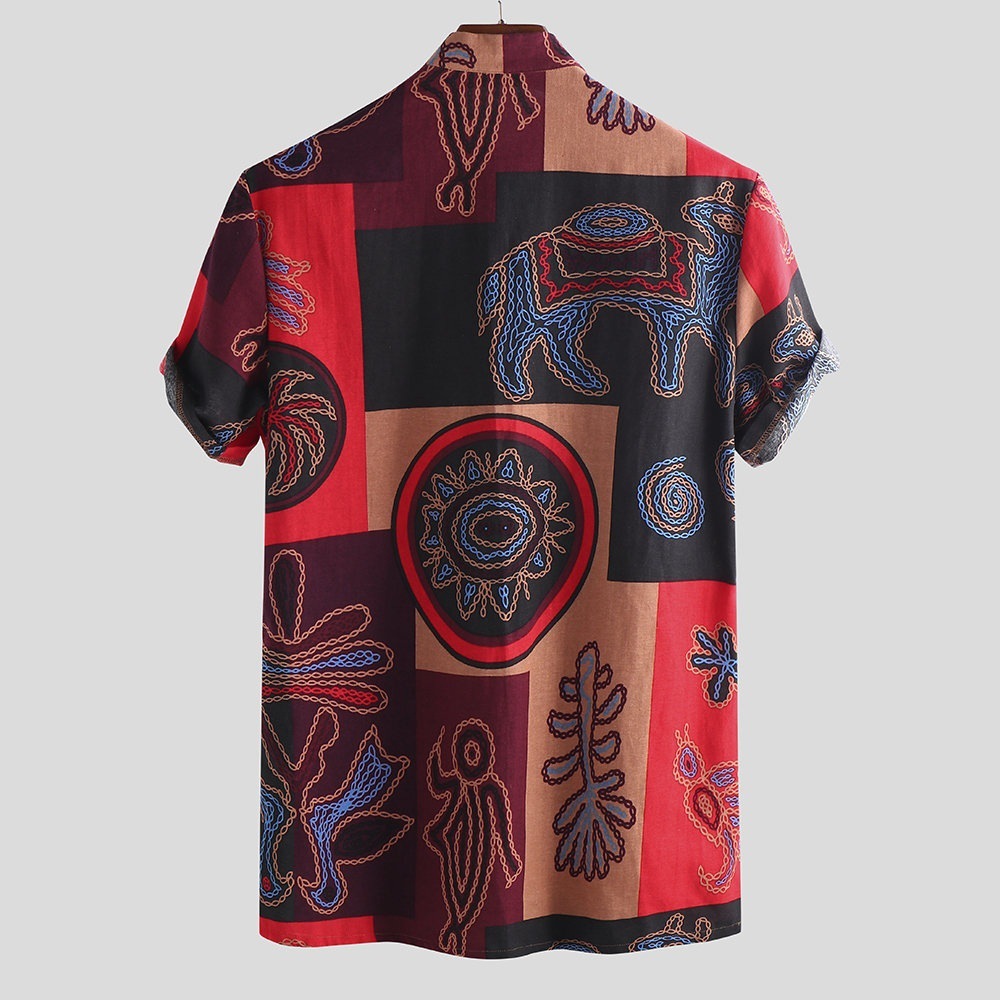 Polo da uomo ForMen 2020, manica corta, stampata, stile etnico, con bottoni larghi, stile europeo e americano, estivo transfrontaliero_voghion.com