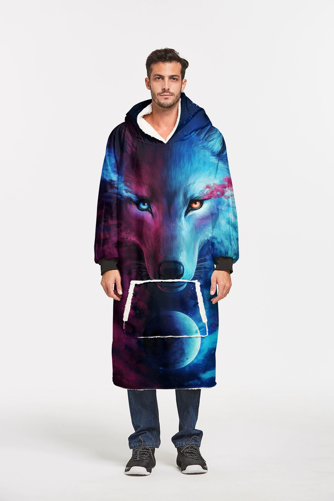 Волк Лев животных Мода 3D цифровая печать ленивый ТВ свитер с капюшоном хлопок бархат унисекс длинные